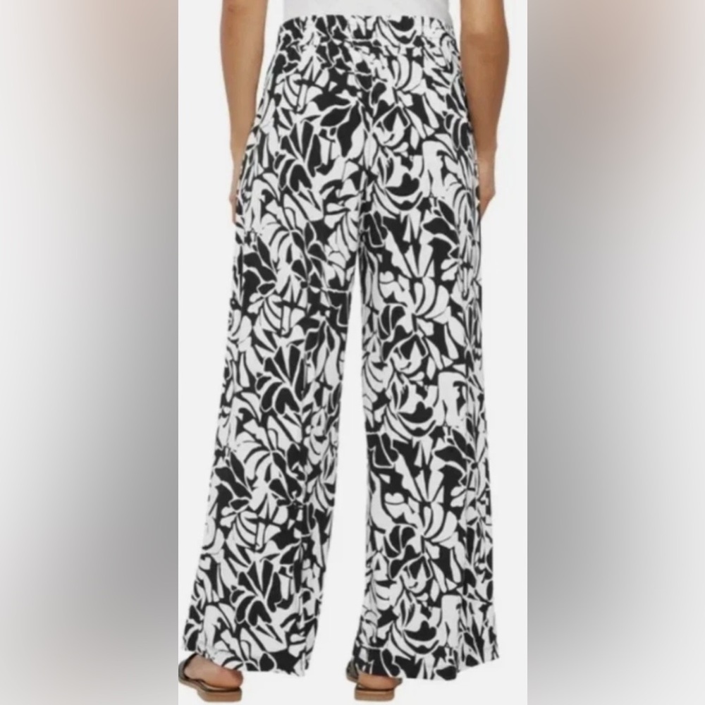 NEW - Three Dots Black and White Leaf Print Wide Leg Pants, Size XL - Picture 3 of 9
